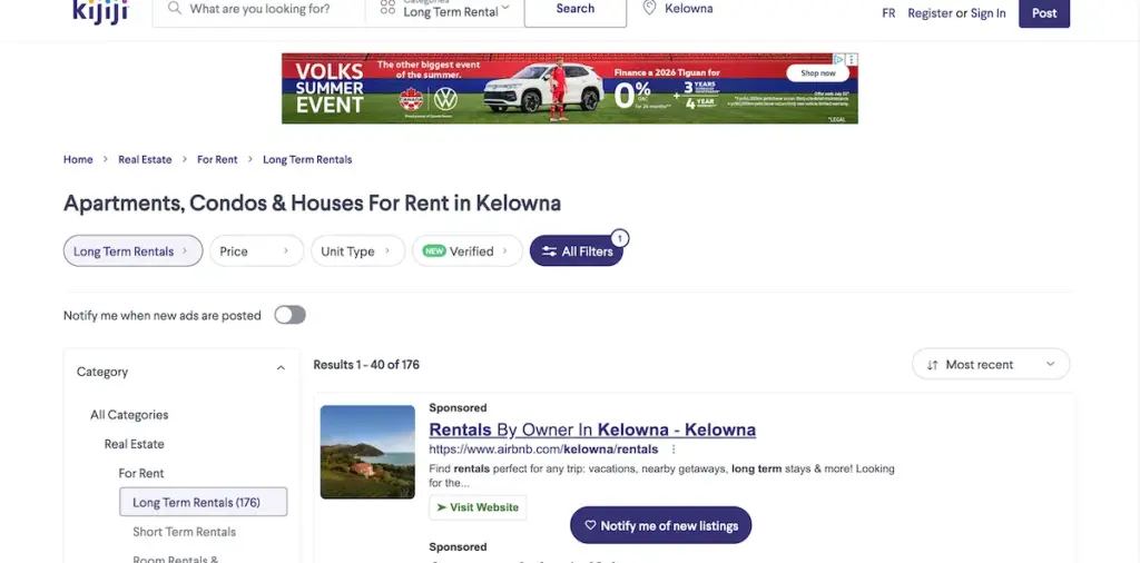 Kijiji rental website