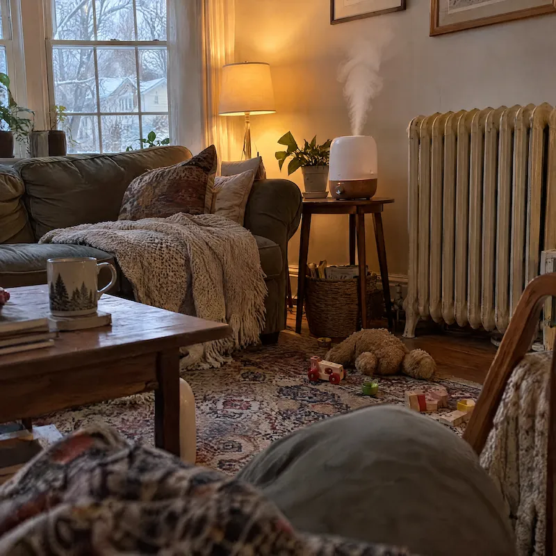 frizzy static hair, or a humidifier running beside a radiator in a family living room